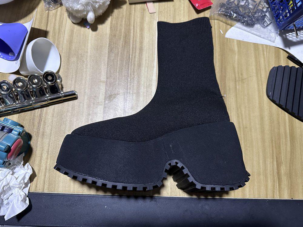Women's 2023 Chunky Heel Knit Mid-Calf Boots, Plus Size, High Heel, Dual-Wear, Elastic Wool Cotton.