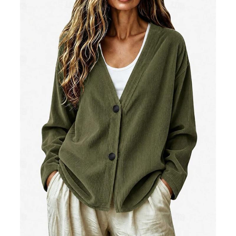 Women S Casual V Neck Button Corduroy Long Sleeve Cardigan Sweatshirt