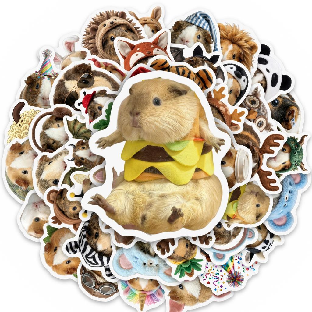 50 Cute Transformed Guinea Pig Stickers Cute Pet Guinea Pig Cartoon Stickers Hand Account Water Cup Waterproof Decorative Stickers
