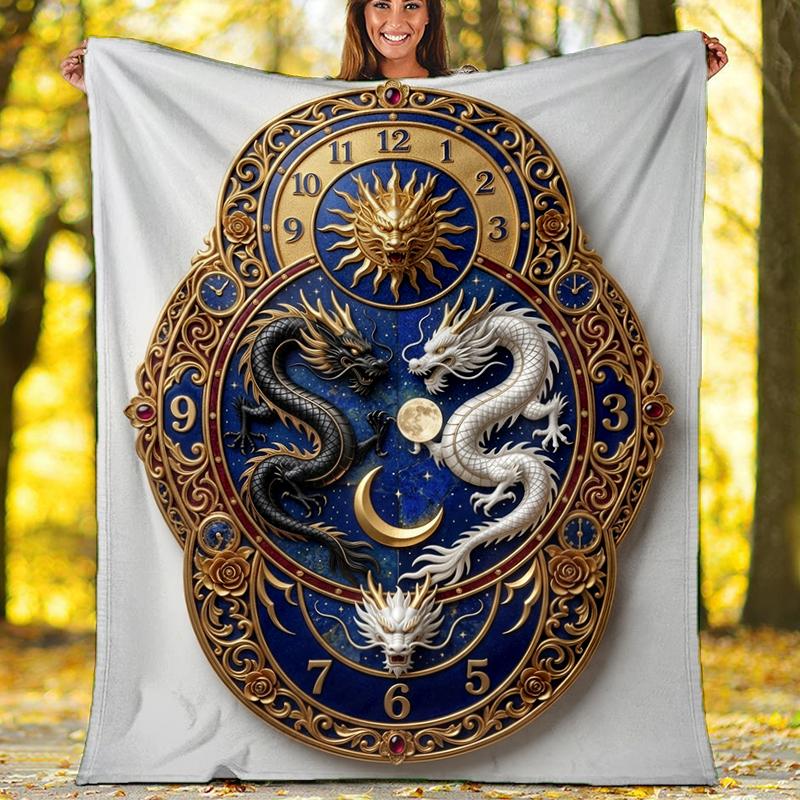 Blue Dragon Art Flannel Fleece Blanket Cozy Warm Throw Blanket For Couch Bed Travel All Season Use