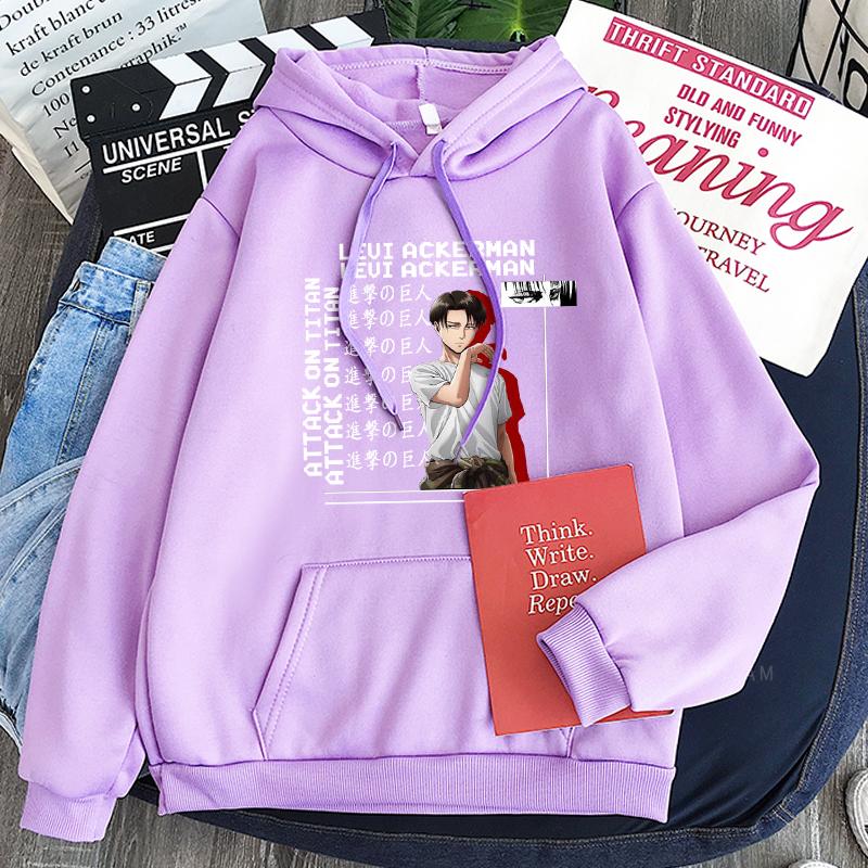 Japonské anime Attack on Titan Levi Grafické tištěné mikiny s kapucí pro muže a ženy Manga Mikiny nadměrné velikosti Mikina Harajuku Pánská streetová móda