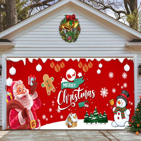Christmas Banner Garage Door Decoration Snowman Santa Claus Elk Gift Box Print Christmas Backdrop Christmas Holiday Party Supplies