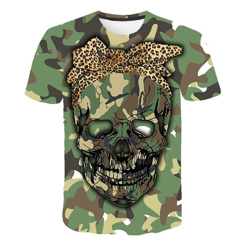 T-shirt col rond pour hommes, impression numérique 3D, motif tête de squelette, été, grande taille