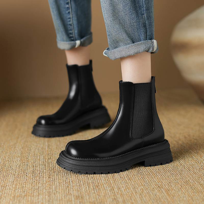 Krazing Pot Microfiber Autumn Winter Shoes Thick High Heels Zipper Platform Size 43 Motorcycle Boots Knitwear Ankle Boots