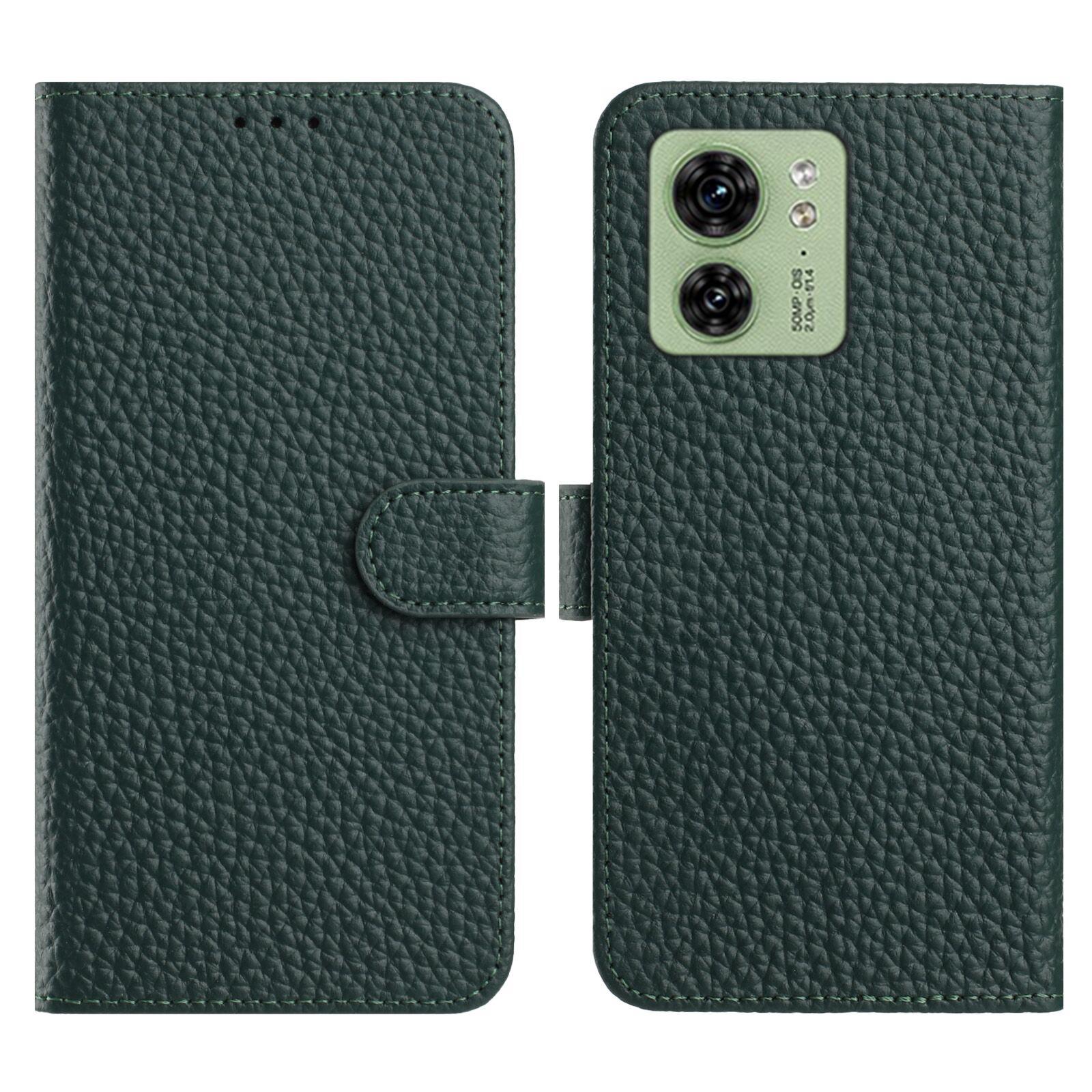 

For Motorola Edge 40 5G Case Wallet Stand Litchi Texture Genuine Cow Leather Flip Phone Cover Green