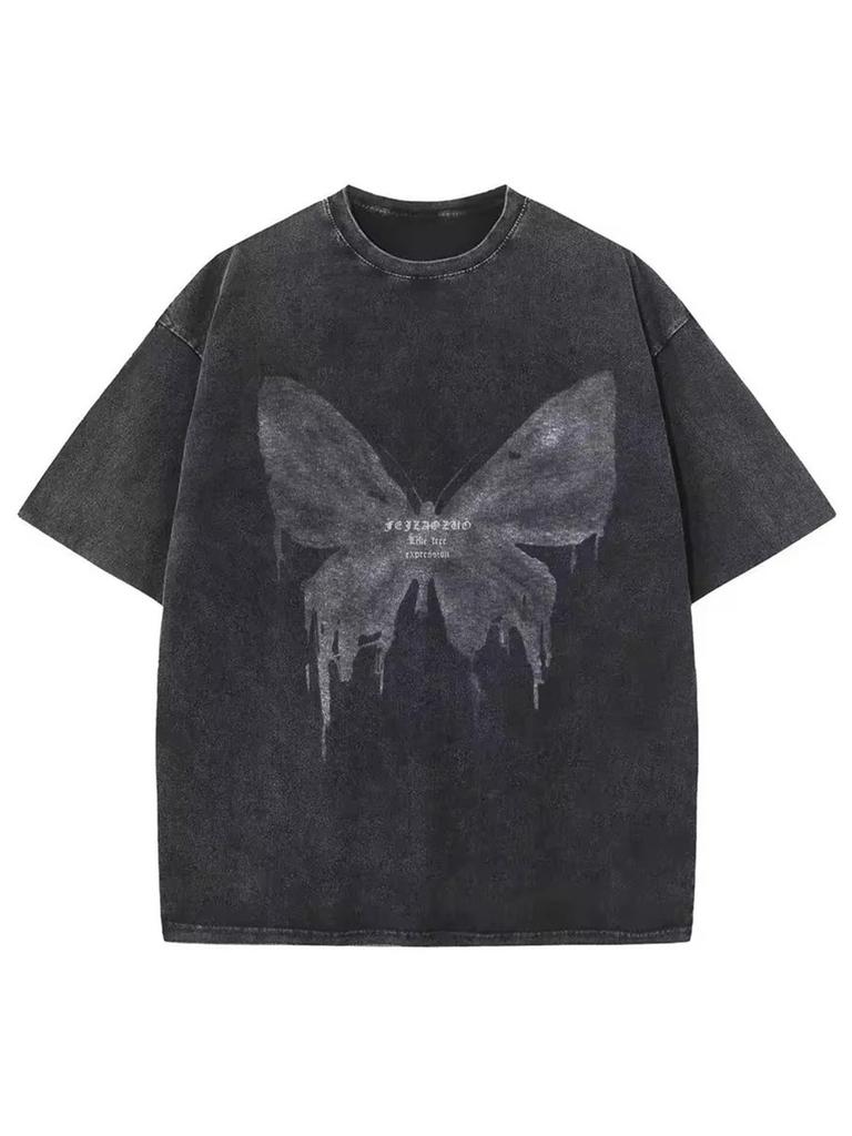 240G Cotton Vintage Short-sleeved T-shirt Men Y2K American Retro T Shirt Women Summer Hip Hop Tees Harajuku T-shirts
