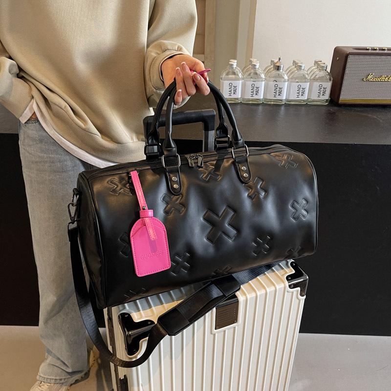 Fashionable PU Embossed Women's Handheld Travel Bag - Large Capacity Carry-on with Wet/Dry Separation for Business and Fitness.