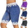 Women Fashion Lace Patchwork High Waist Leggings Denim Shorts Sports Minipants