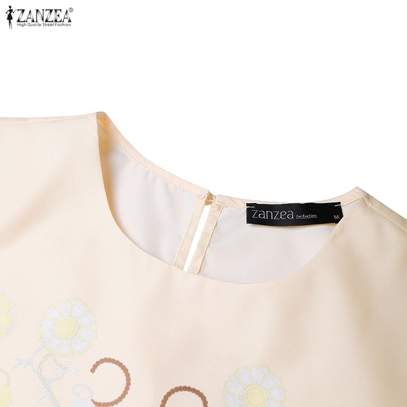 ZANZEA Damen Freizeit Rundhals 3/4 Ärmel Lockeres Printkleid