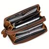 Vintage Men Genuine Leather Long Wallet Embossed Flower Double Zipper Clutch Card Holder Wallet