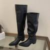 Concise Square Low Heels Woman Over The Knee Long Boots Autumn Winter Fashion Pointed Toe Party Dress Shoes