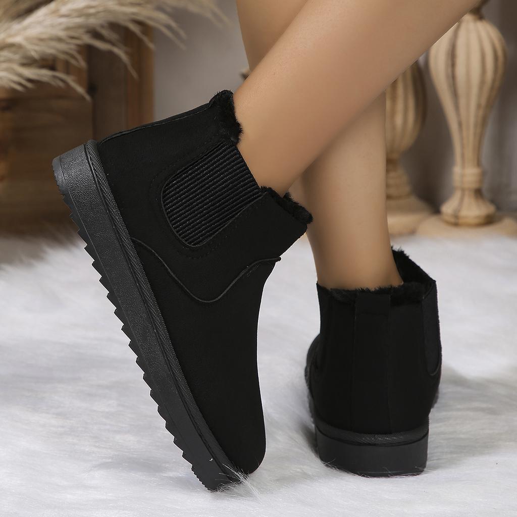 2025 Winter Women Short Plush Warm Snow Boots Casual Shoes New Suede Fur Chelsea Ankle Boots Flats Platform Ladies Shoes Botas