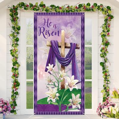 Easter He Is Risen Door Cover Easter Jesus Decorations Jesus He Is Risen Door Banner Front Porch Sign He Is Risen Indoor Outdoor Decorations