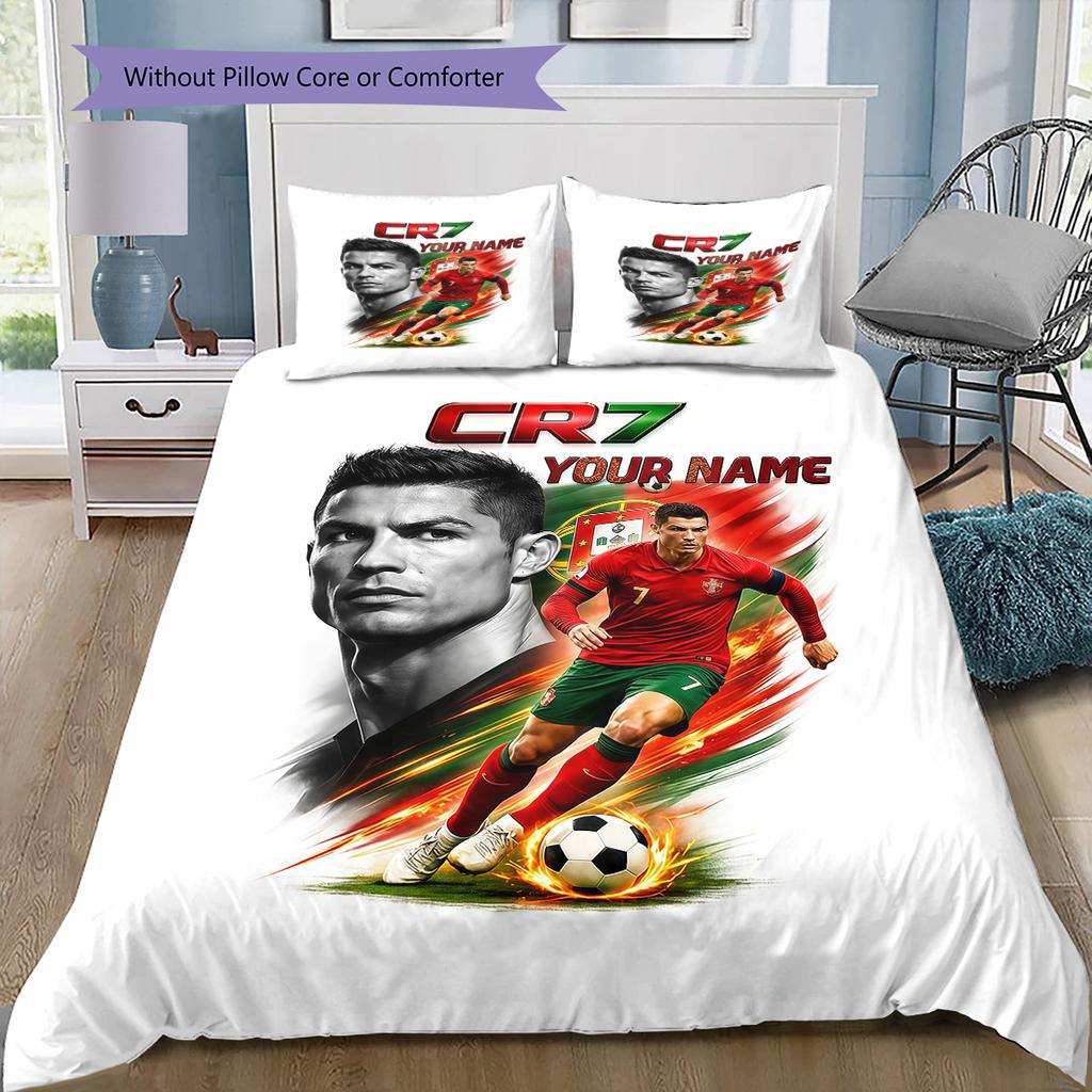 Cr7 Custom Name Pattern Bedding Quilt Set Quilt Cover Pillowcase Home Birthday Gift(1 * duvet cover + 2 * pillowcase, without core)