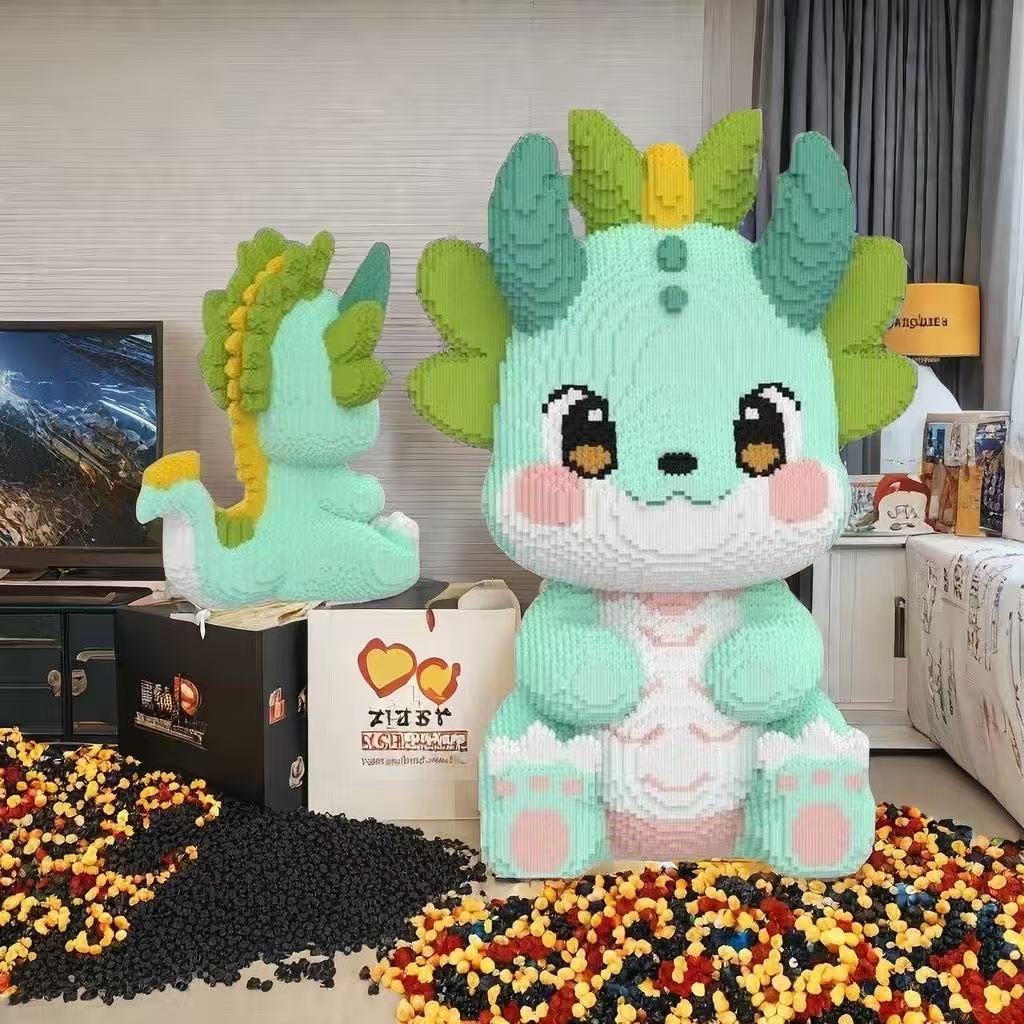 New Peach Blossom Dragon Rabbit Animal Micro Diamond Building Block Brick Toys For Kids Adult Decompression Home Ornament