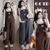 Maternity Knit Base Layer & Fleece-Lined Overalls - Cartoon Plush, Autumn/Winter 2025 Two-Piece Set