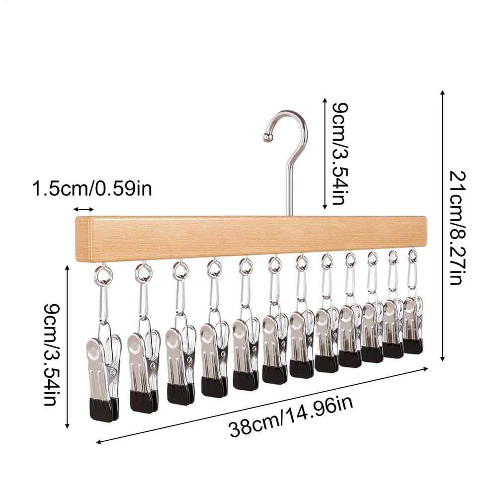 

Wood Pants Hangers Hat Holder with 12 Clips Yoga Pants Hangers Clip for Jeans Skirts Hats Trousers Scarf Slacks Clothes Shorts