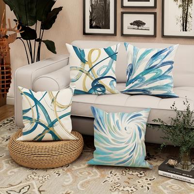 Blue Lines Geometric Decoration, Pillowcase Ultra-soft Polyester Material Living Room Sofa Back Car Pillowcase Decoration