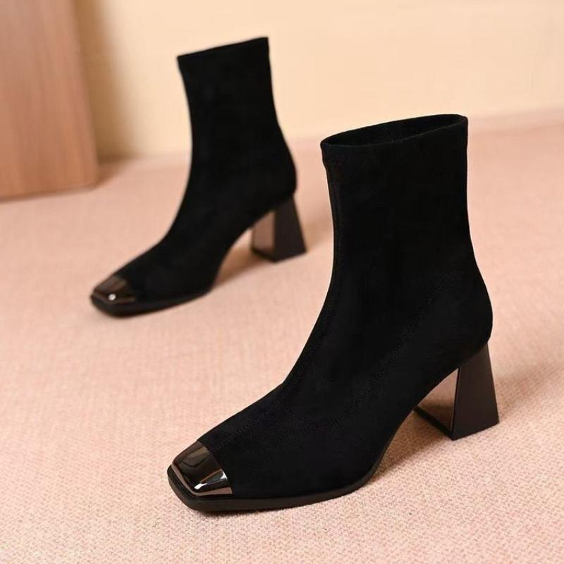High-heeled Women's New Style Thick-soled Square-toe Short Boots with Shoes