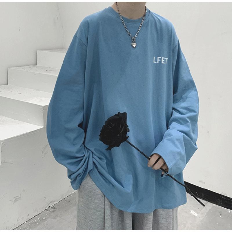 

Мужские футболки с длинным рукавом с буквенным графическим принтом, модные брендовые футболки для мужчин, мужская одежда, повседневная футболка, мужская летняя корейская ретро футболка 3XL джинсовый синий