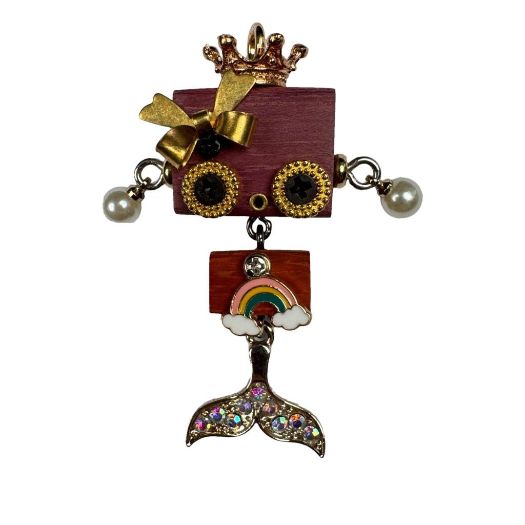 Handmade Zodiac Design Steampunk Robot Alloy Necklace Pendant Wooden Keychain Charm Unisex Phone Chain Accessory
