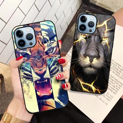 Animal Tiger Lion Phone Case For Iphone 14 13 11 12 Pro Max Mini Xs Xr X 7 8 6s Plus Se 2022 Tempered Glass Back Shell Covers