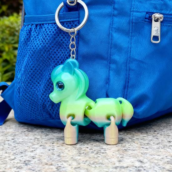 Multi Jointed Horse Keychain Gradient Color 3D Printed Animal Figurine Miniature Horse Pendant Backpack Bag Desk Decoration