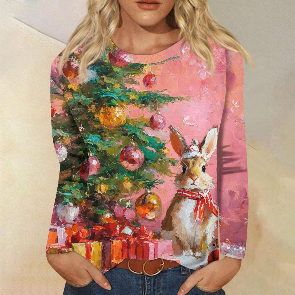 Women's Loose Comfortable Casual Fashion Round Neck Christmas Print Long Sleeve Hoodie