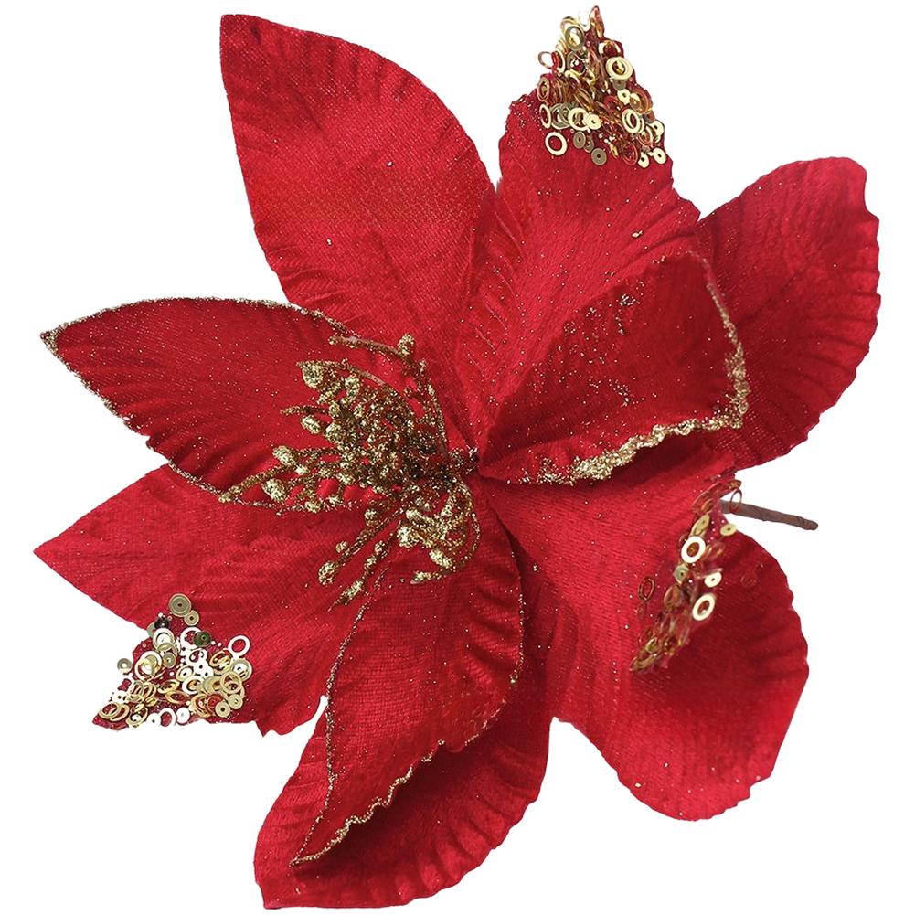 

Artificial Glitter Flower Ornaments 6Pcs for Christmas Tree Decoration Featuring Sparkling Accents for Holiday and Party Use красный