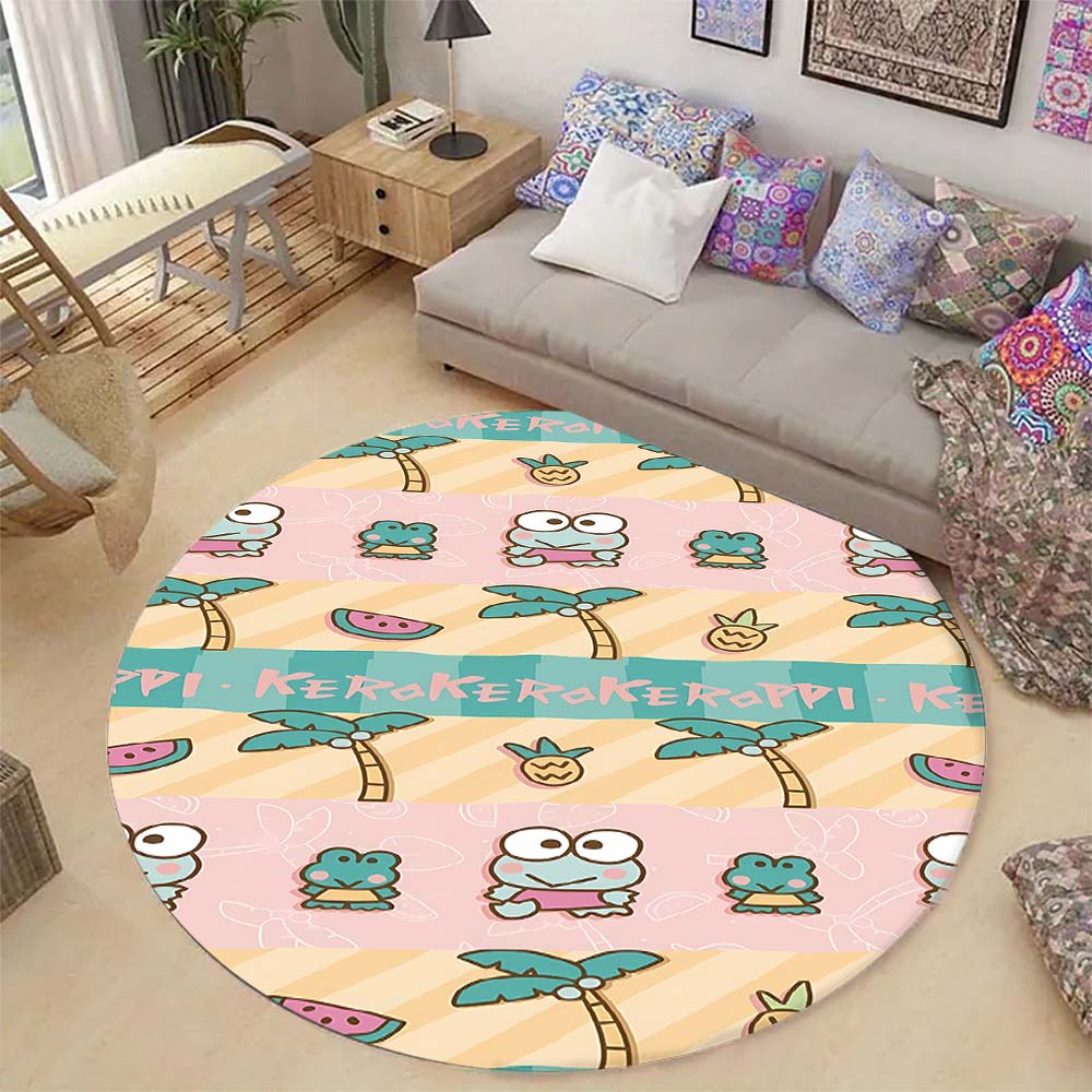 Kawaii Cartoon Keroppi Round Carpet Non-Slip Circle Area Rug Children Playroom Nursery Bedroom Home Floor Mat