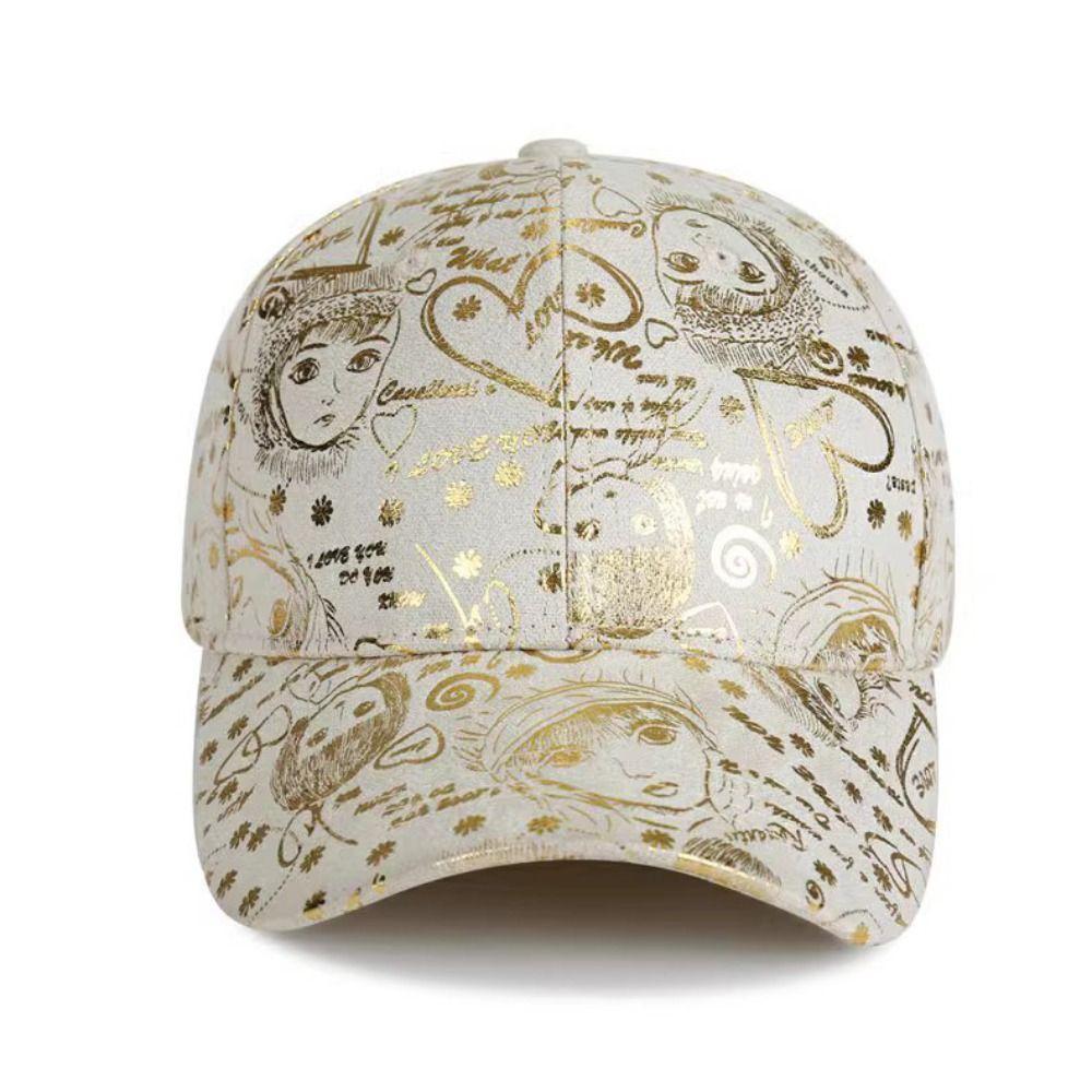 Golden Sketch Print Graffiti Baseball Cap Cotton Adjustable Baseball Hats Hip Hop Curved Brim Sunshade Hats For Man Women Unisex