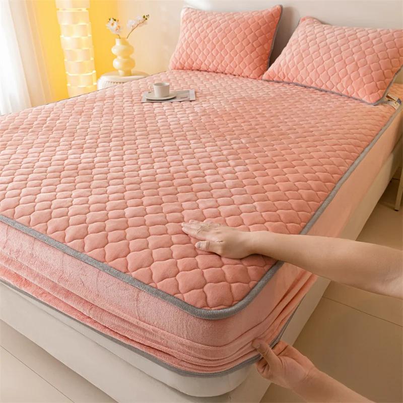 

Супер толстый флисовый теплый наматрасник «все включено», пушистая стеганая простыня, однотонный наматрасник на зиму Pillowcase 2pcs