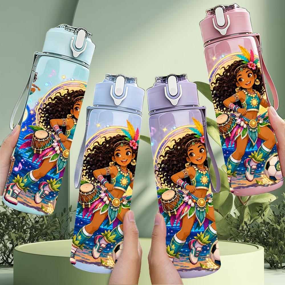 1PC Festive Carnival Color Crowd Scene 750ml Color Plastic Sports Water Bottle Leakproof Flip Straw Lid Suitable for Sports Office Home Use