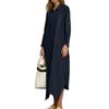 Women's Casual Solid Color Cotton And Linen V-Neck Long Sleeve Button Midi Dress