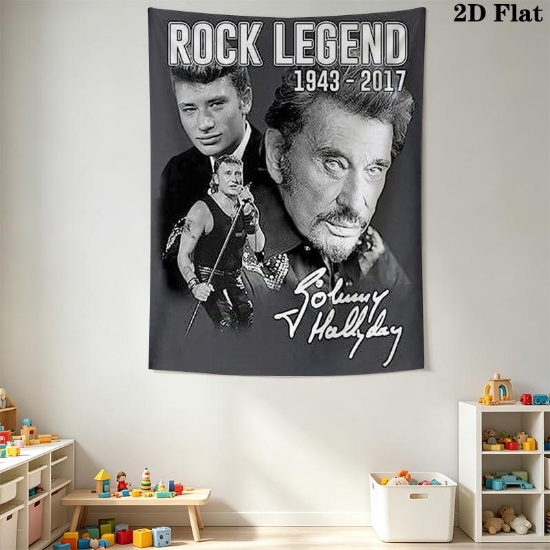 Johnny Hallyday Rock Legend Remembered Tapestry Background Cloth Fashion Print Christmas Gift Work Of Art Background Wall Hanging Cloth