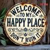 D Flat D Flat Print Welcome To My Happy Place Round Wooden Sign  Durable and EasytoHang Decoration Suitable for Bedroom