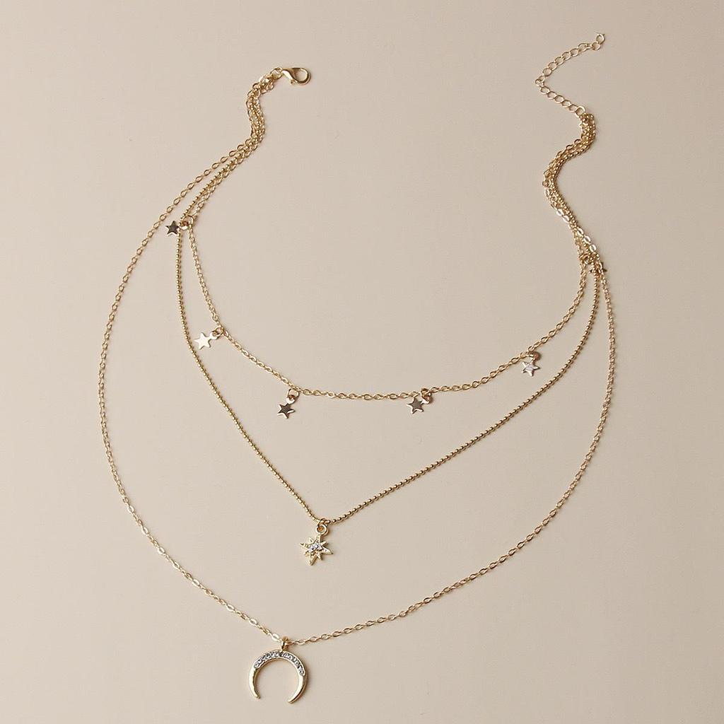 European & American Retro Star Moon Crescent Pendant Layered Necklace
