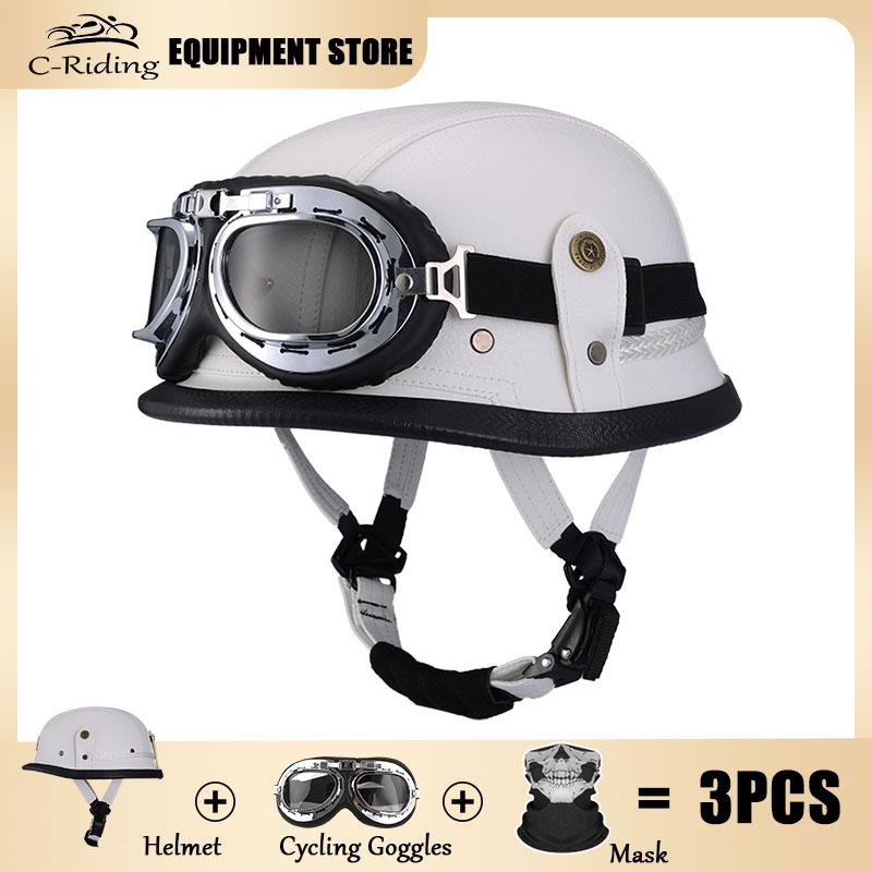 Germany Imported Helmet DOT German World War II Vintage Steel Helmets Motorcycle Half Helmet Leather Half Cover Locomotive
