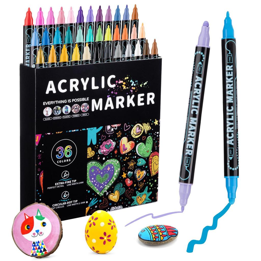 Dual-Tip Stackable Acrylic Markers - Quick-Drying Christmas Greeting Card Pens