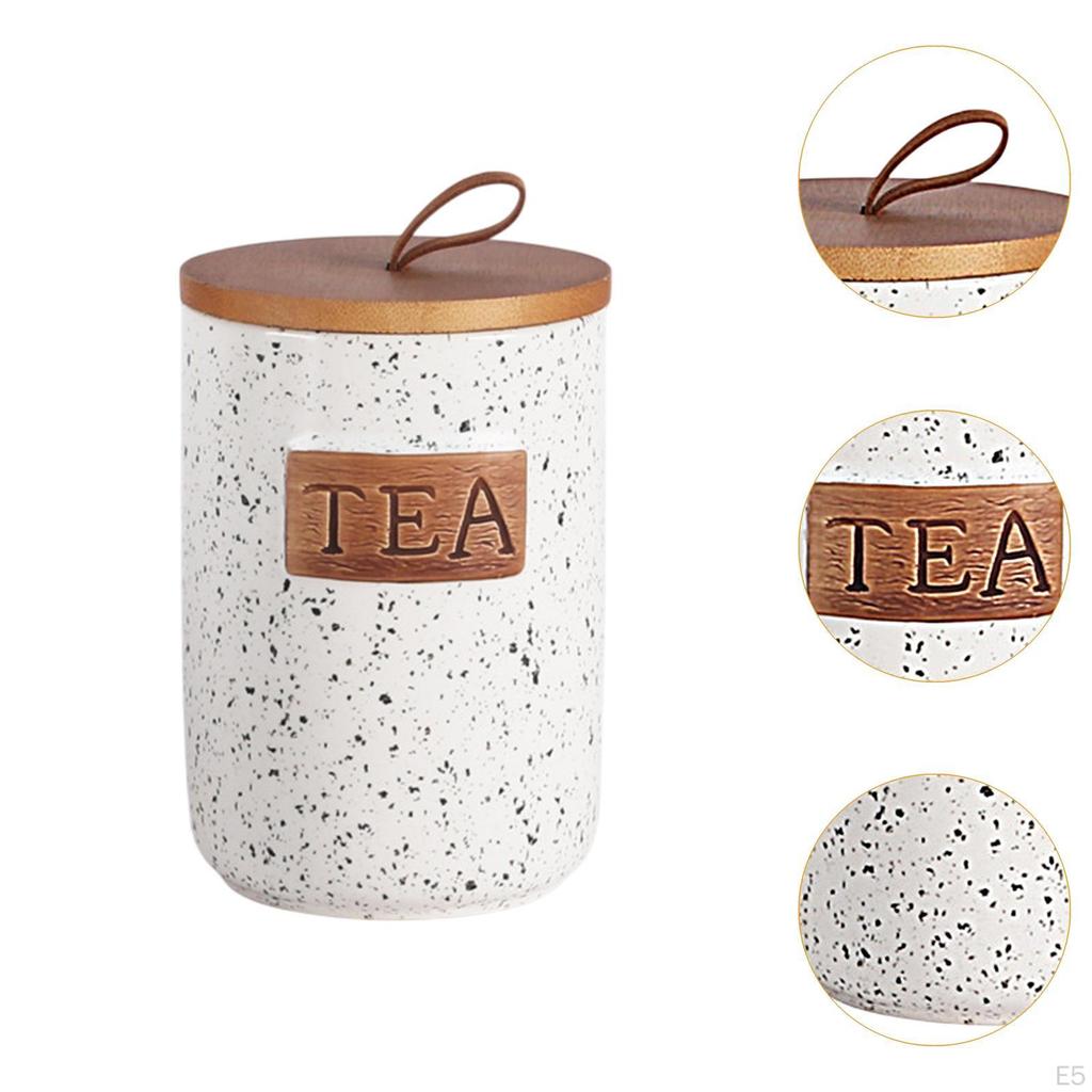 Airtight Ceramic Canister with Wooden Lid for Kitchen And Pantry