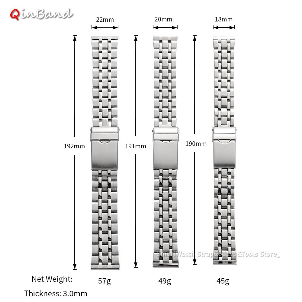Five Beads Stainless Steel Watch Strap 18mm 20mm 22mm Universal Watch Bracelet Folding Clasp Watchband for Men Women Accessories