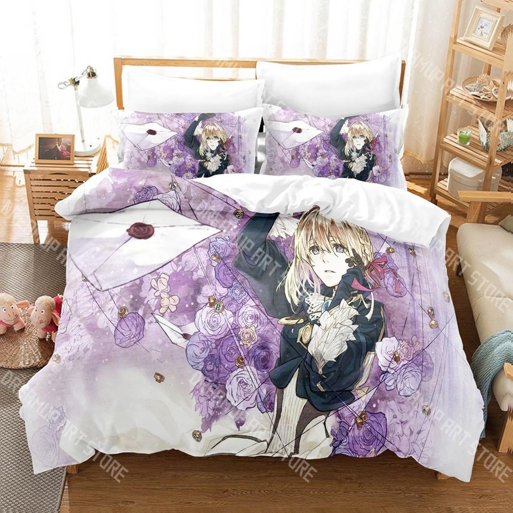 Fashion Violet Evergarden Anime Bedding Set Single Twin Full Queen King Size Bed Set Kids Bedroom Duvetcover Sets Bed Sheet Set