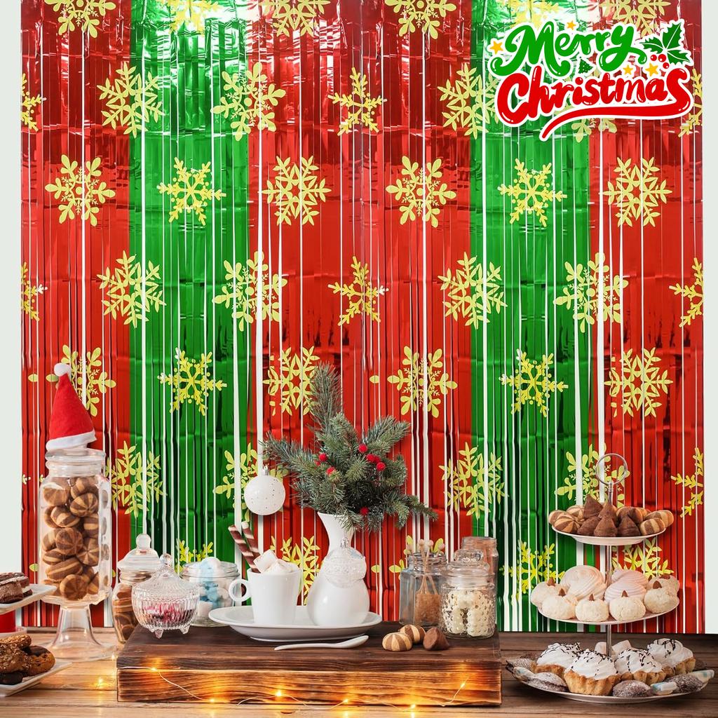 Snowflake Fringe Christmas Party Backdrop Glitter Red Green Blue Sequin Tassel Photo Background New Year