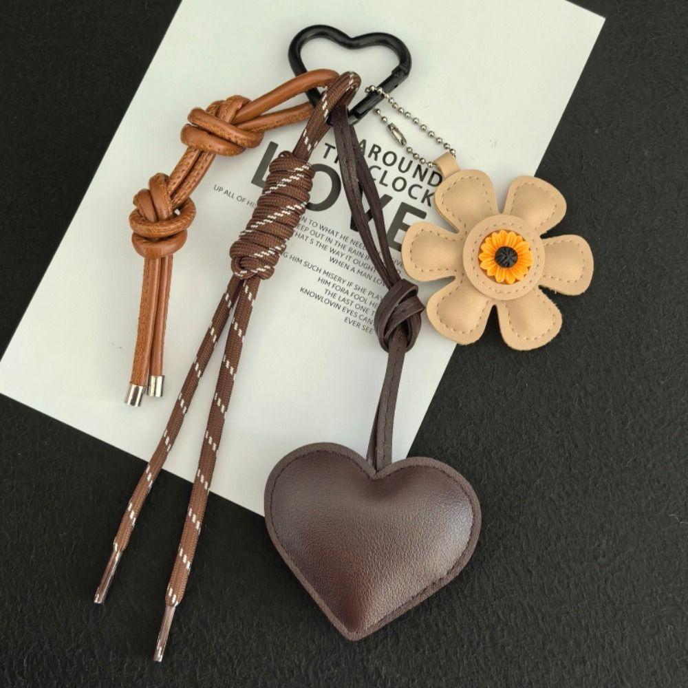 Handmade Sunflower Heart Keychain Key Ring Woven Lanyards Bag Charm Fresh Summer Style Keychain Hanging Accessories Women Bags
