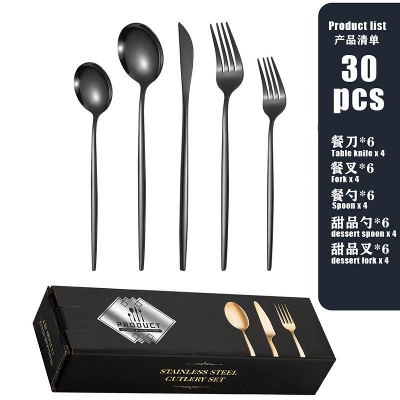 Stainless Steel Tableware Set, Steak Knife, Fork and Spoon 20/30 Piece Set, Western Food Knife, Fork and Spoon Gift Box.
