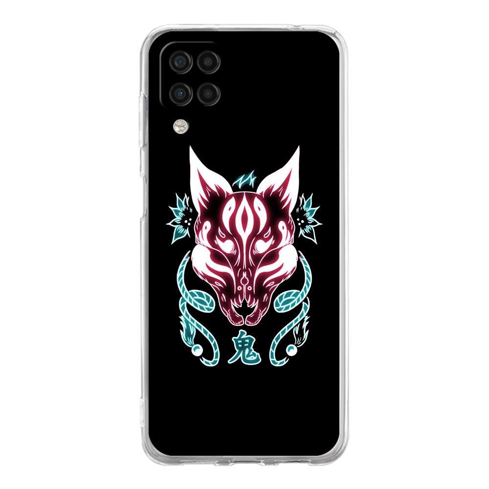 Samurai Oni Mask Neon Phone Case For Samsung Galaxy A51 A71 A21S A12 A11 A31 A41 A03S A13 A33 A73 A53 A52 A32 5G A23 Clear Cover