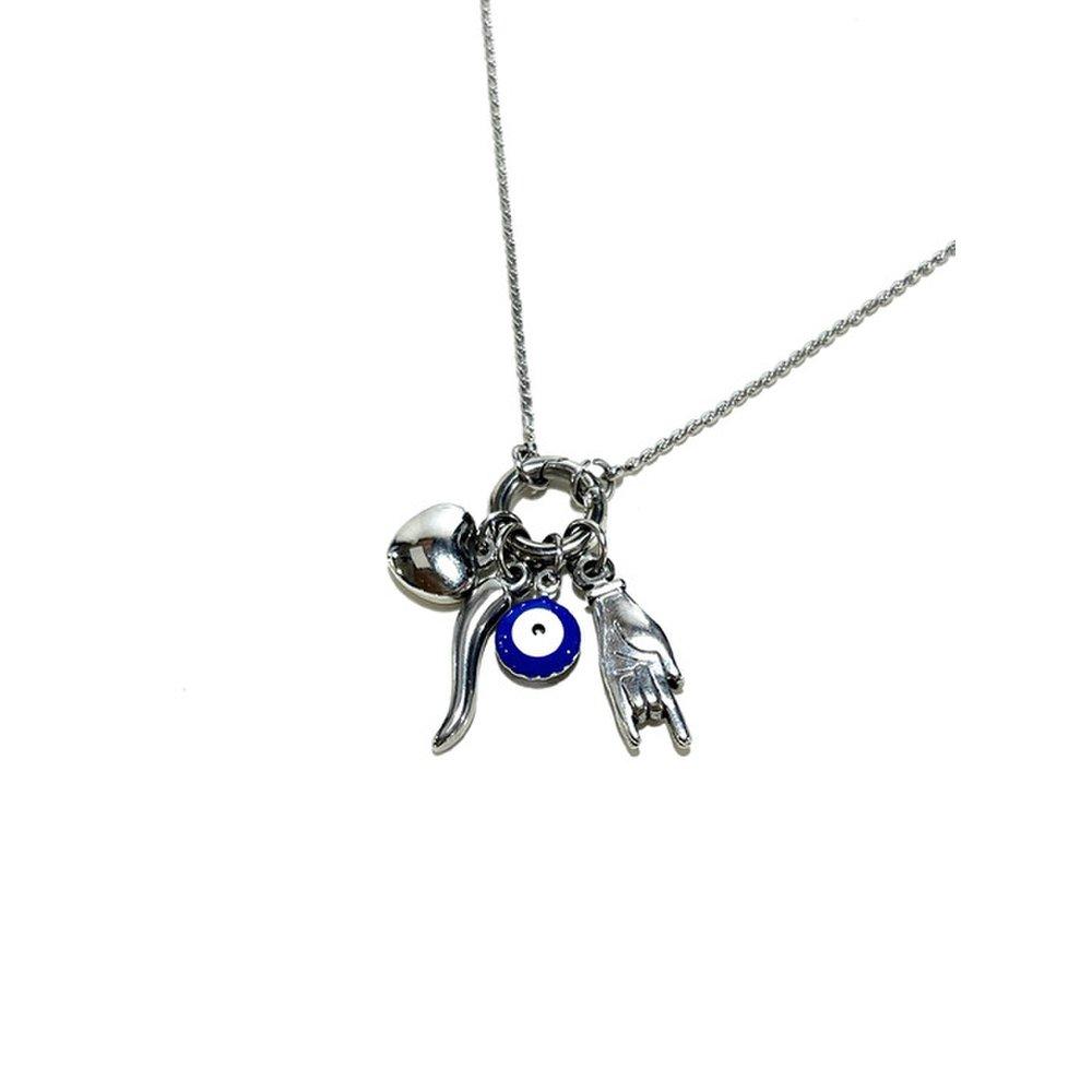 Evil Eye Lucky Symbol Charms Necklace Silver