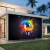 1pc vivid flashing party banner - creative bulb design colorful paint splatter polyester backing.PMJ