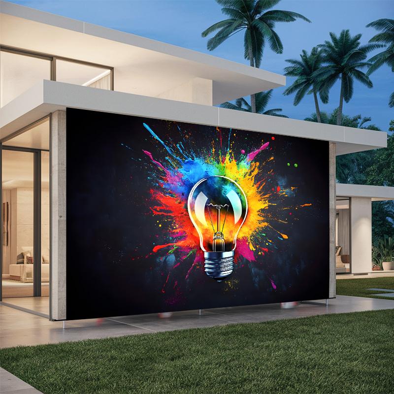 1pc vivid flashing party banner - creative bulb design colorful paint splatter polyester backing.PMJ
