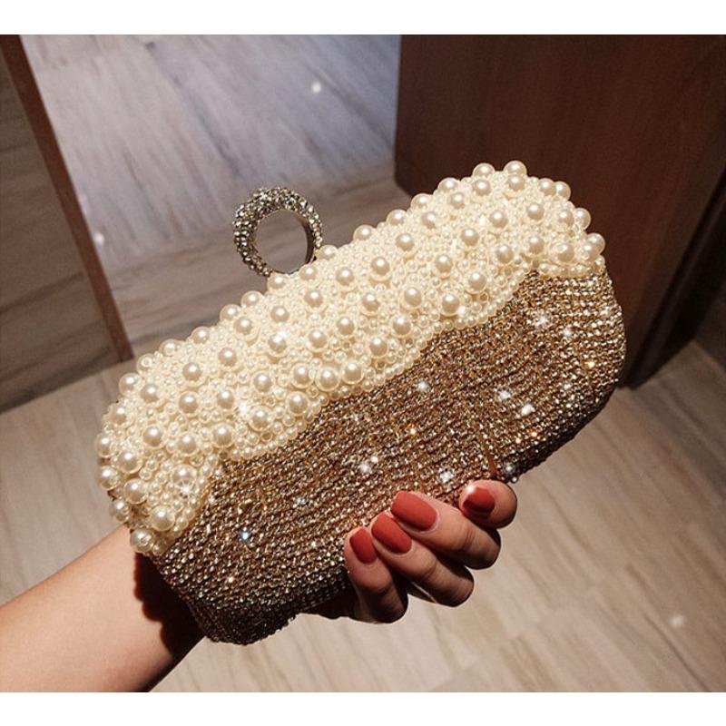 

Retro pearl fringed small bag, one shoulder oblique span bag, diamond-encrusted banquet bag, dress cheongsam bag, celebrity dinner clutch bag